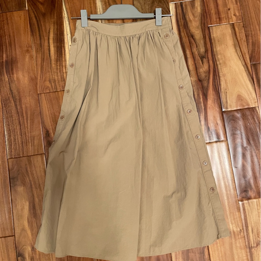 MADEWELL signature poplin side-button midi skirt/ size xxs/ seed khaki color - Picture 5 of 7
